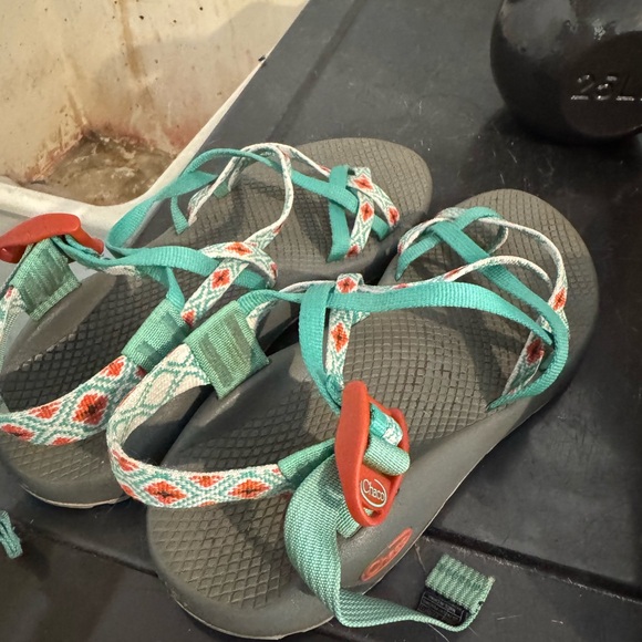Chaco Aqua and Coral Strapped Sandals - Picture 2 of 2